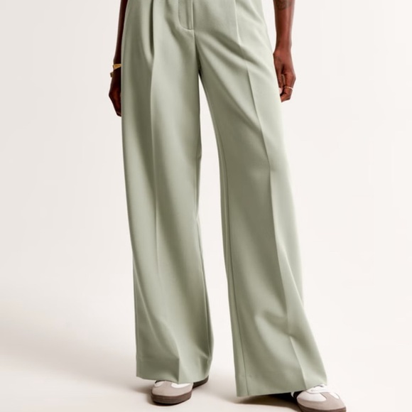Abercrombie A&F Harper Tailored Ultra Wide Leg Pant - Long - Slate Green - Picture 2 of 4
